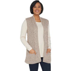 Kilronan Merino Wool Open Front Vest with Pockets - Wicker (Sz XXSmall) a275983